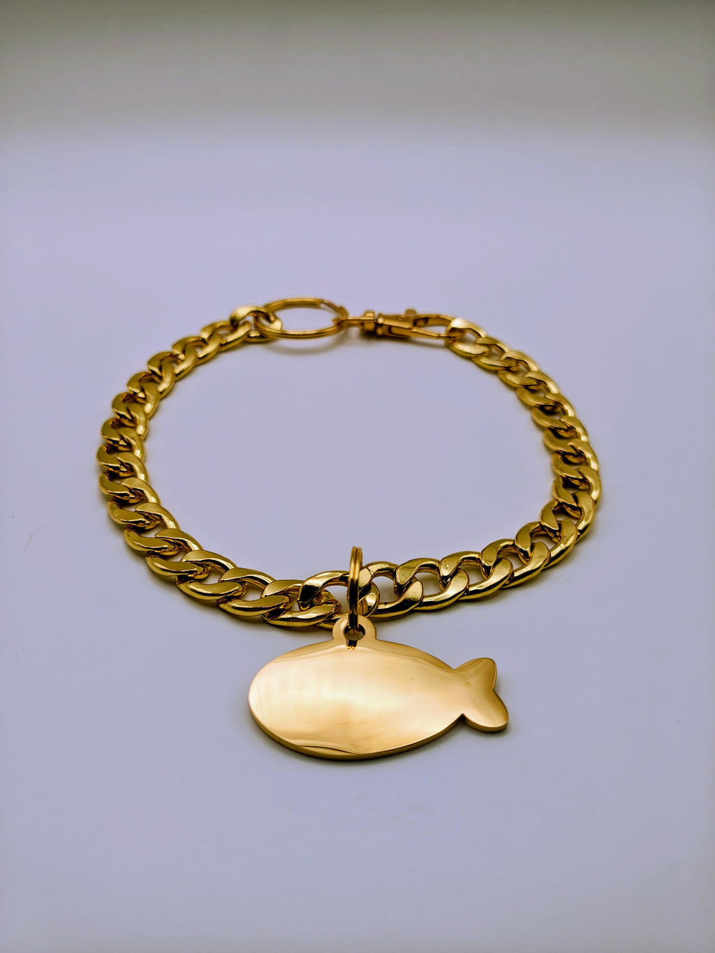 Custom Engraved Stainless Steel Pet Collar – Gold Chain and Tag