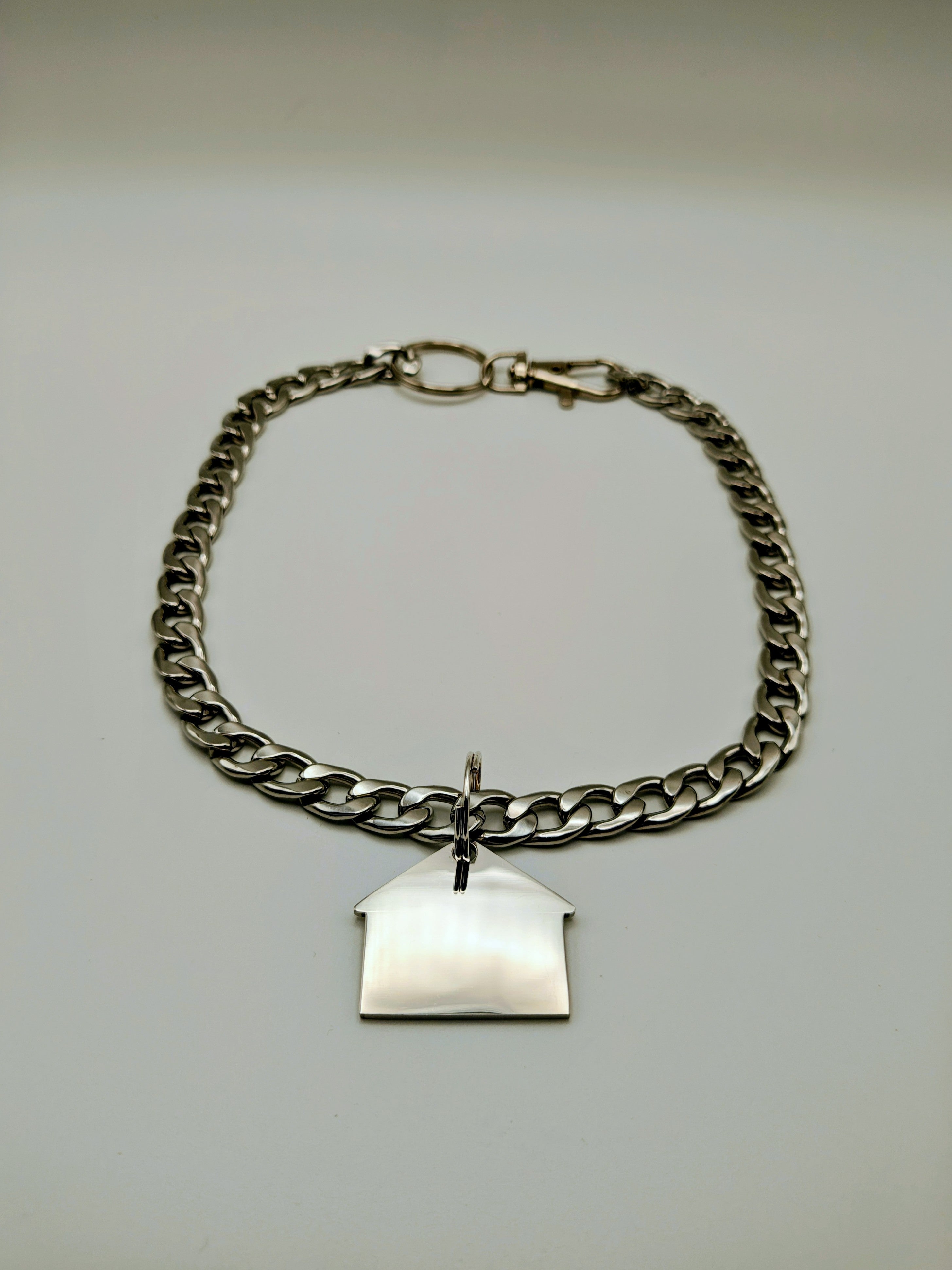 Custom Engraved Stainless Steel Pet Collar – Silver Chain and Tag