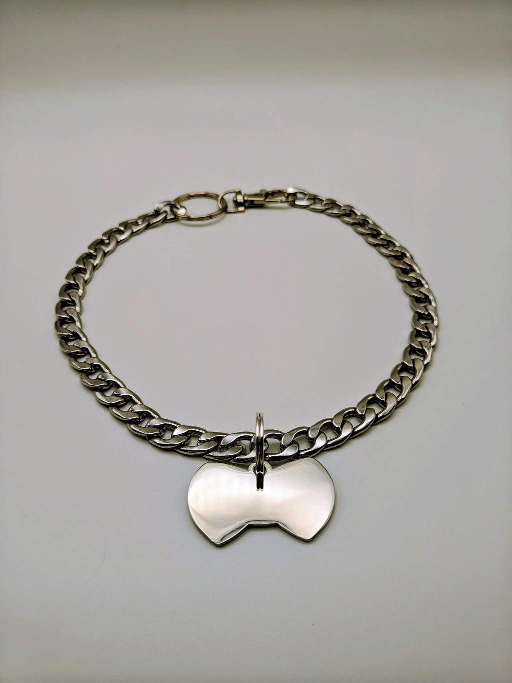 Custom Engraved Stainless Steel Pet Collar – Silver Chain and Tag