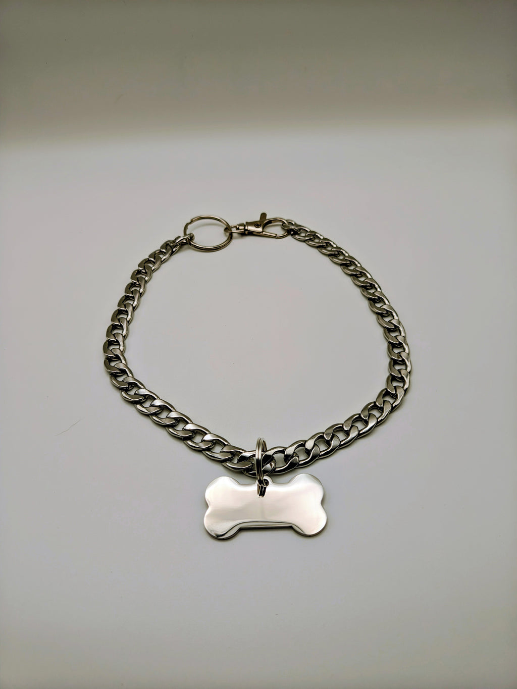 Custom Engraved Stainless Steel Pet Collar – Silver Chain and Tag
