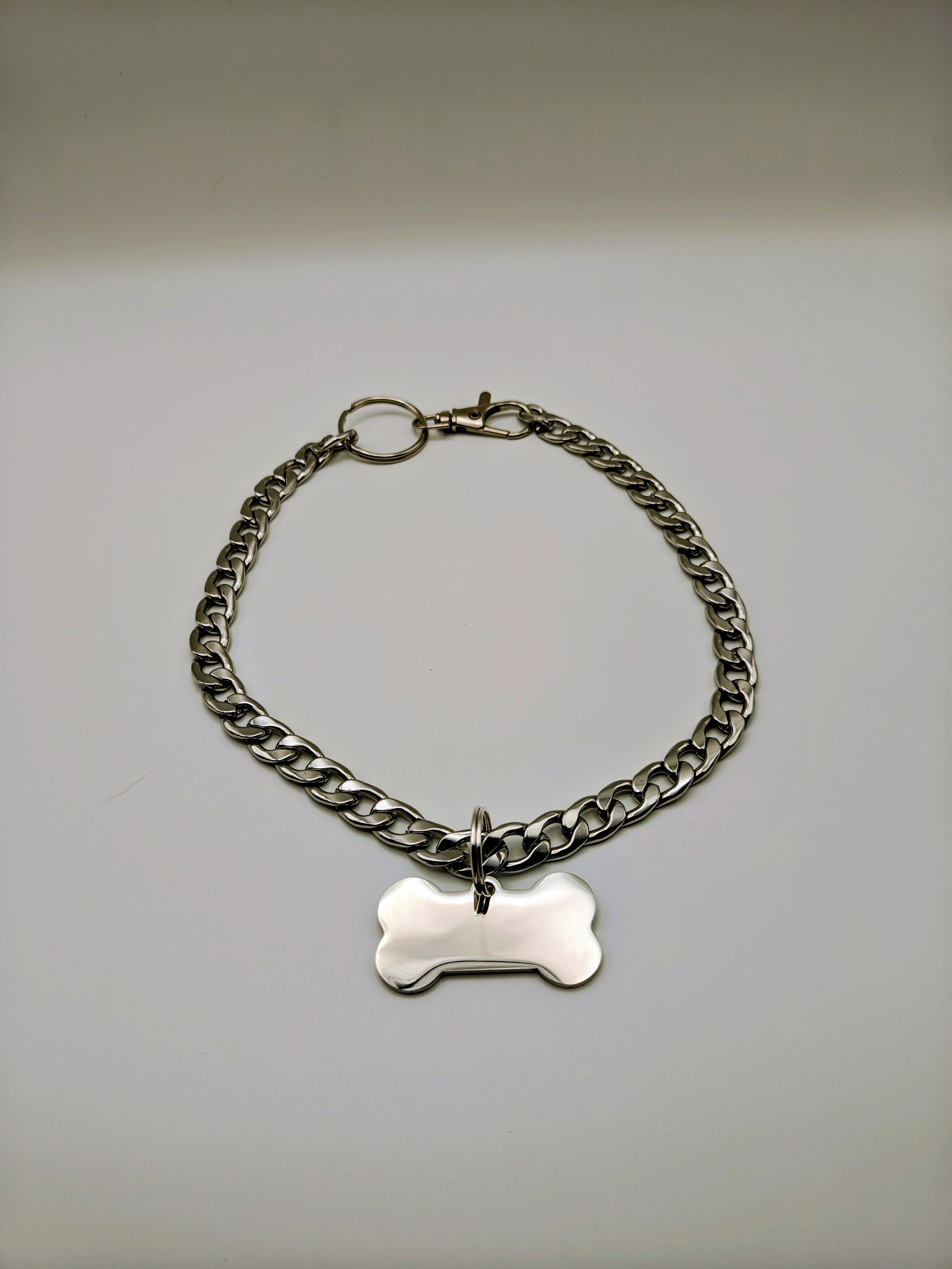 Custom Engraved Stainless Steel Pet Collar – Silver Chain and Tag