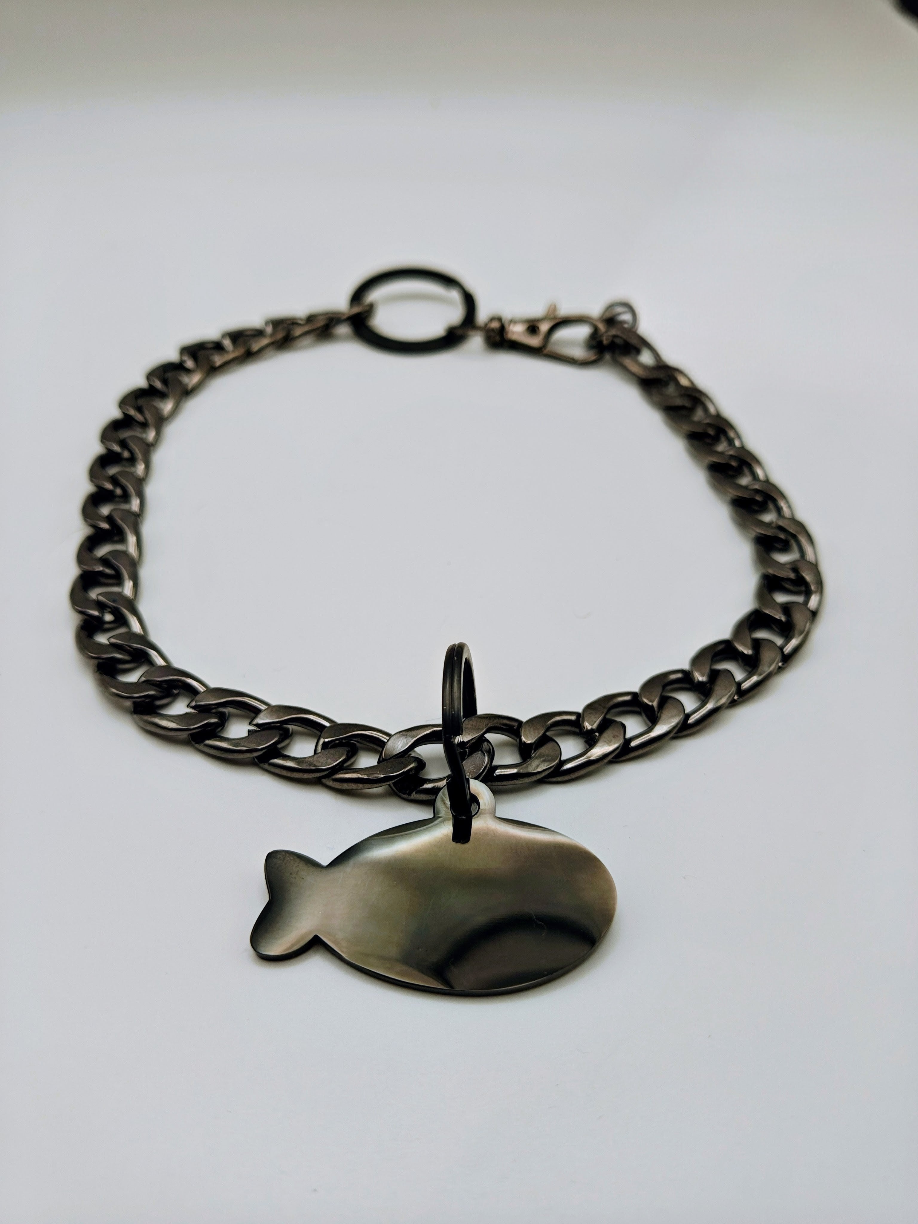 Custom Engraved Stainless Steel Dog Collar – Black Chain and Tag