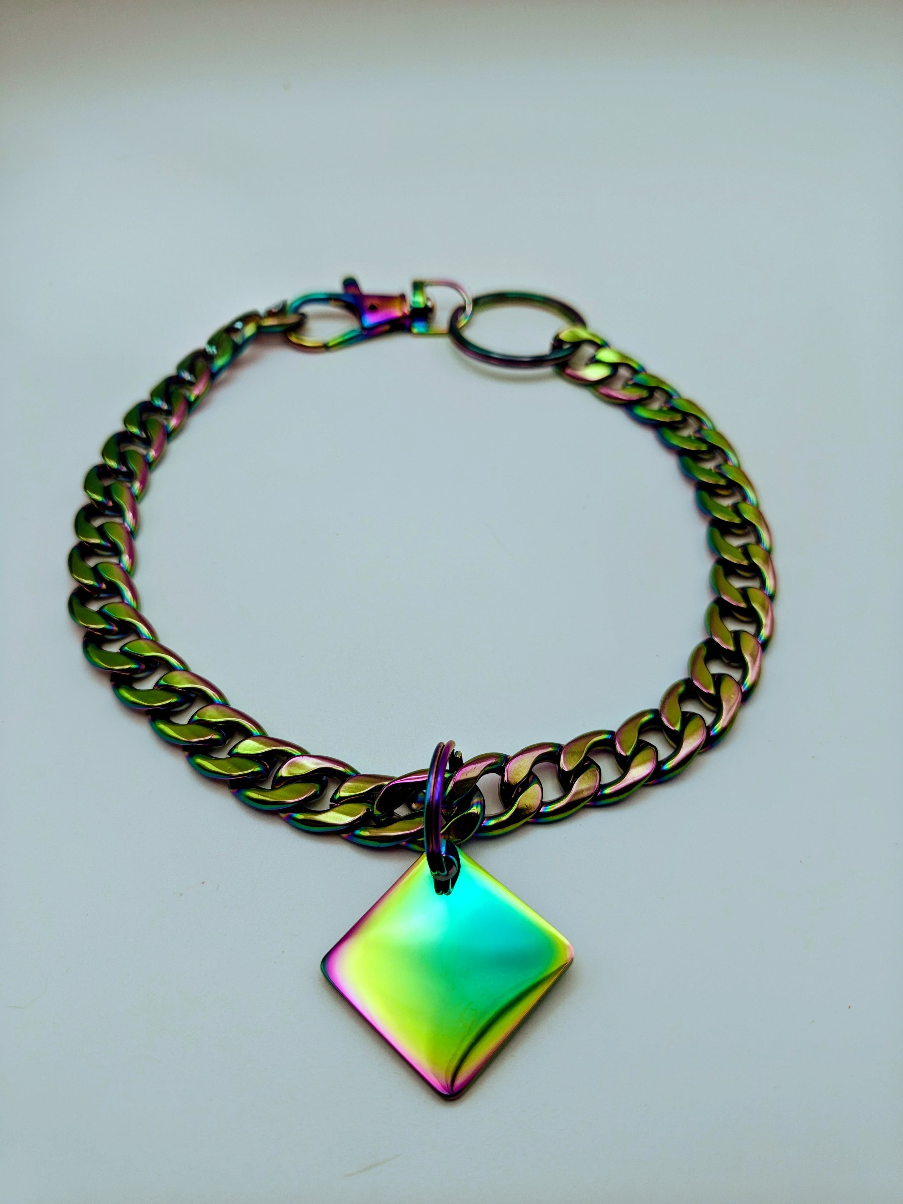 Custom Engraved Stainless Steel Pet Collar – Multicolor Chain and Tag