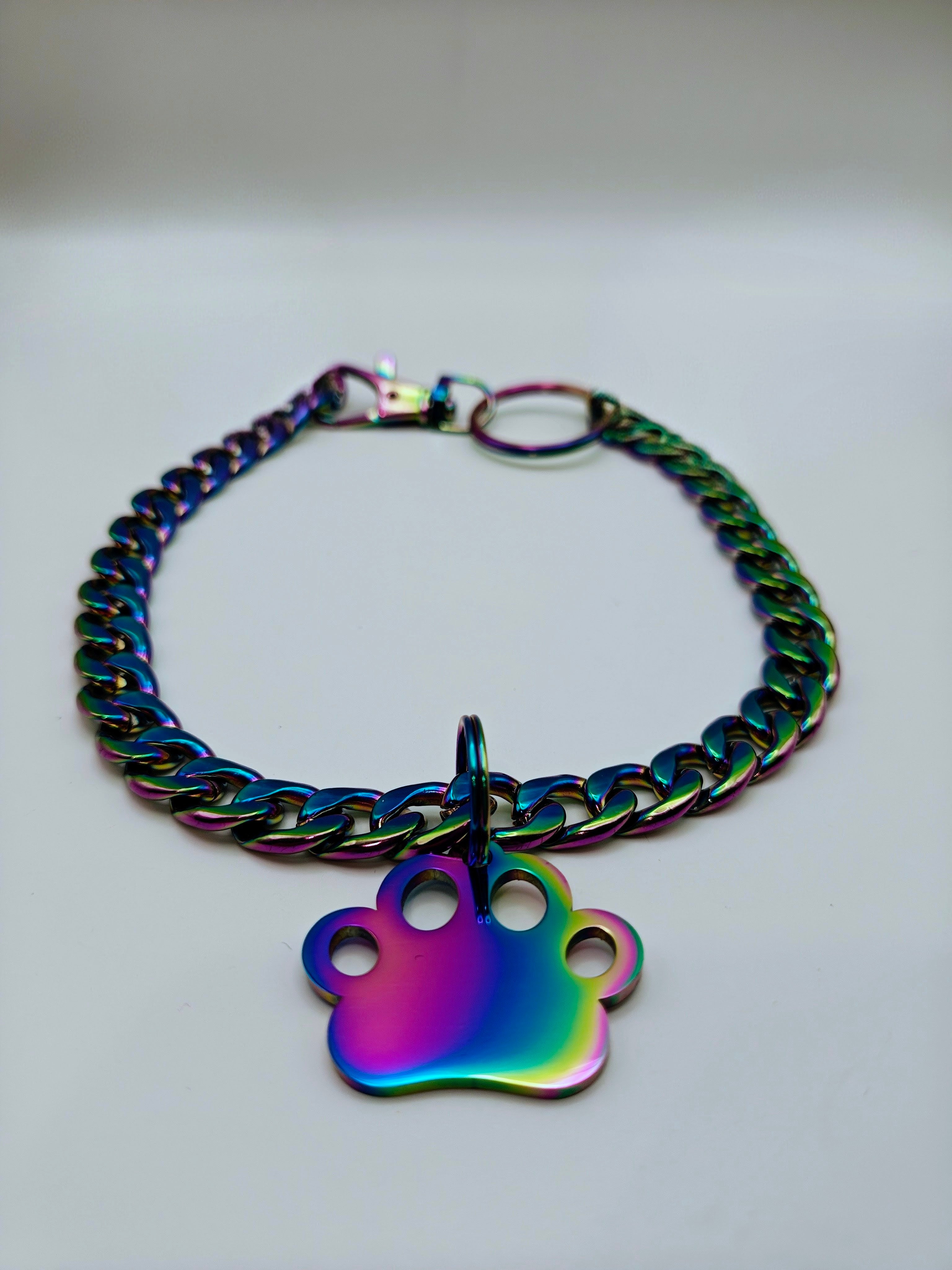 Custom Engraved Stainless Steel Pet Collar – Multicolor Chain and Tag