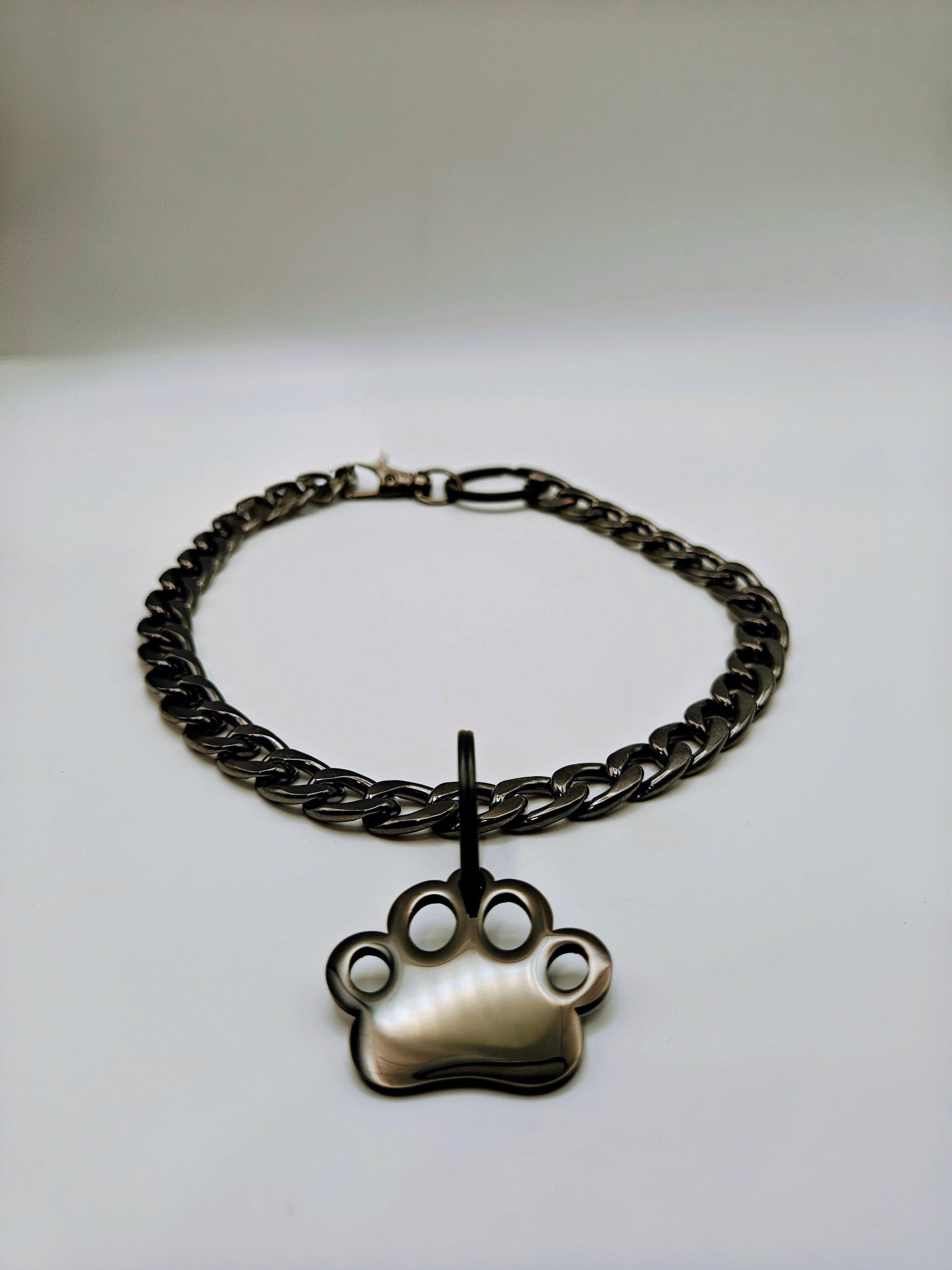 Custom Engraved Stainless Steel Pet Collar – Black Chain and Tag
