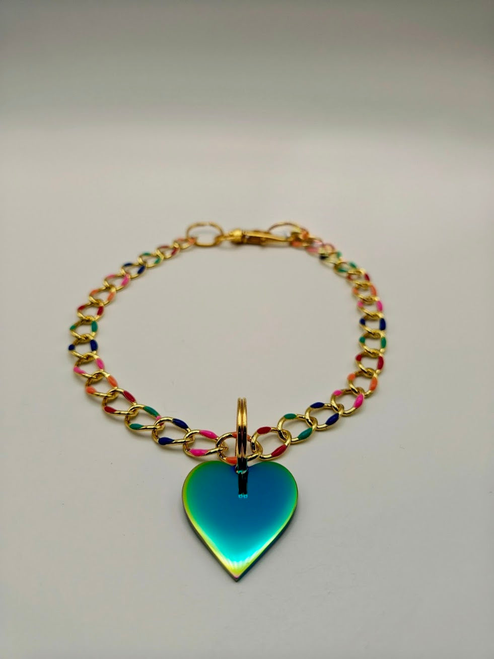Custom Engraved Stainless Steel Pet Collar – Gold Colorful Chain and Tag