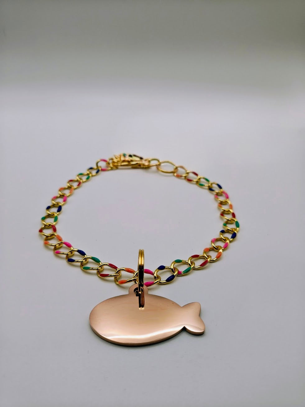 Custom Engraved Stainless Steel Pet Collar – Gold Colorful Chain and Tag